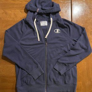 Champion Dark Blue Zip-Up Sweatshirt Hoodie Size Large